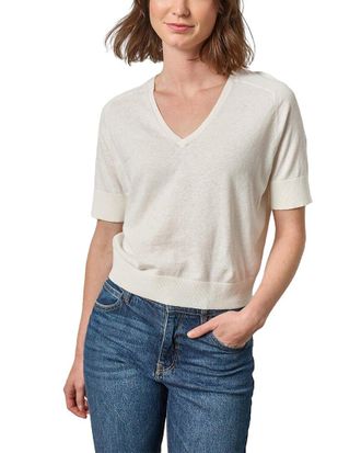 Lilla P V-Neck Saddle Sleeve Linen-Blend Sweater