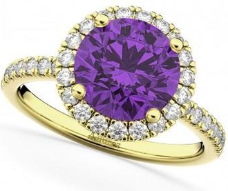 Allurez Halo Amethyst & Diamond Engagement Ring 18K Yellow Gold 2.30ct