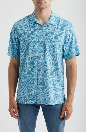 Tommy Bahama Coastal Ease Aqua Flora IslandZone Camp Shirt in Milky Blue at Nordstrom, Size Xxx-Large