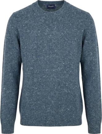 Drumohr Trui met gem&ecirc;leerde breistructuur van wol - Heren - Ronde hals truien - Blauw - XL - Wol - Truien & Vesten