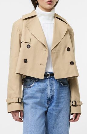 French Connection Crop Cotton Twill Trench Coat in Khaki at Nordstrom, Size 8