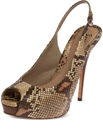 Gucci 140 mm leren slingback sandalen met slangen-effect - Beige