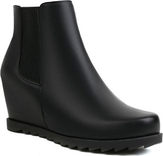 Generic Womens Round Toe Wedge Ankle Boots Elastic Wide Calf Comfort Slip On Fashion Winter Casual Shoes (Black,5.5)