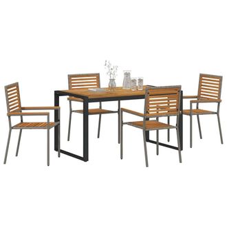 Berkfield Home Modern 5 Piece Garden Dining Set Grey Poly Rattan Acacia