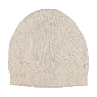 Gran Sasso Sequin Cable Beanie - Dames - Hoeden - Beige - 42 CM - Wol - Accessoires