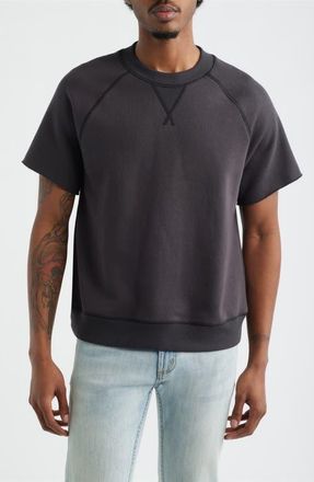 BP. Fleece Short Sleeve Sweatshirt in Black Faded at Nordstrom, Size Xx-Large