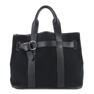 Herm&egrave;s Black Toile H Leather Tote Bag (Pre-Owned)