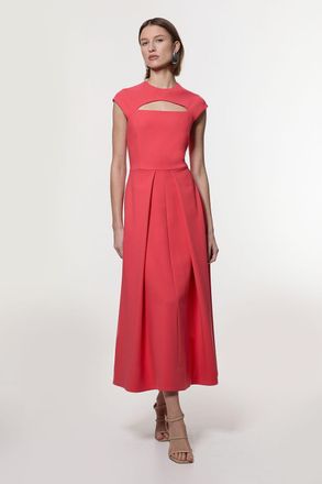 Karen Millen Womens Compact Stretch Full Skirted Tailored Midaxi Dress - Pink - Size 10 UK