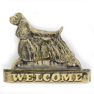 OEM Cocker Spaniel Americano: Placa De Bienvenida De Lat&oacute;n Con Un Perro, Placa De Bienvenida &Uacute;nica Con La Inscripci&oacute;n Welcome De Art-dog