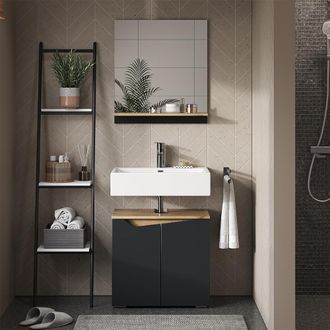 Vicco Armario Con Espejo Para Ba&ntilde;o Marelle, Antracita, 60 X 67 Cm Con Estante