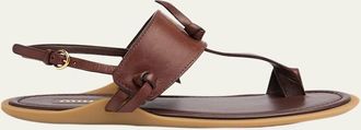 Miu Miu Infradito Knotted Leather Toe-Ring Sandals