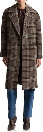 Avec Les Filles Walker Long Coat in Brown Multi Plaid at Nordstrom, Size X-Large