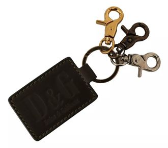 Dolce & Gabbana Mens Leather Keychain Multiple Hooks - Dark Grey