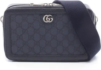 Gucci Ophidia Navy Coated Canvas Leather Handbag Shoulder Bag (Pre-Owned)