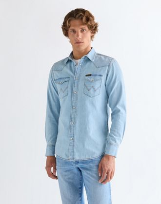 Wrangler Langarmhemd WRANGLER WESTERN SHIRT, Herren, Gr. 4XL, N-Gr, riverbank, Web, Obermaterial: 100% Baumwolle, regular fit normal, &Auml;rmel mit &Auml;rmelschlitz Ma