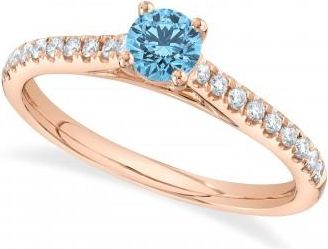Allurez Round Blue Topaz Solitaire & Diamond Engagement Ring 14K Rose Gold (0.79ct)