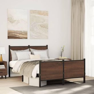 Berkfield Home Metal Bed Frame without Mattress Brown Oak 137x190 cm