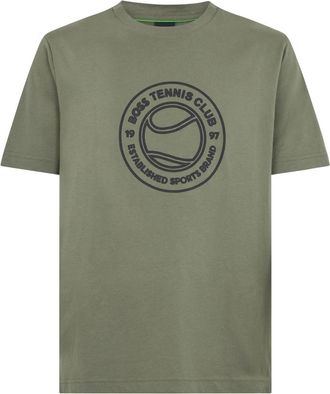 HUGO BOSS T-shirt van katoenen jersey met kunstwerk met tennisthema - Heren - T-shirts - Groen - S - Katoen - Tops