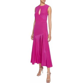 Santorelli KAY Sleeveless Silk Fit and Flare Keyhole Midi Dress in Magenta at Nordstrom, Size 12