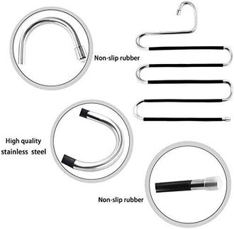 OEM Juego De 6 Perchas Antideslizantes De Acero Inoxidable En Forma De S Para Pantalones, Vaqueros, Bufandas Y Pantalones - Negro