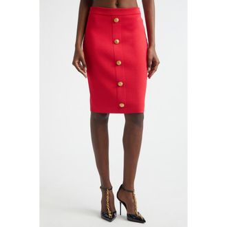 Balmain Button Front Knit Skirt in 4Pk Live Fuchsia at Nordstrom, Size 14 Us