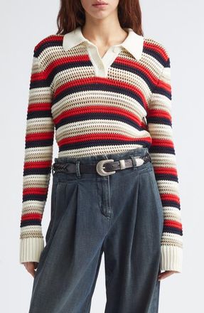 Golden Goose Journey Knit Cropped Polo in White/red/blue at Nordstrom, Size Medium