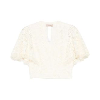 Twinset Blouses, female, White, Size: XS Blusa in pizzo
