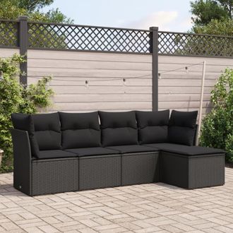 vidaXL Set De Muebles De Jard&iacute;n 5 Pzas Y Cojines Rat&aacute;n Sint&eacute;tico Negro Vidaxl