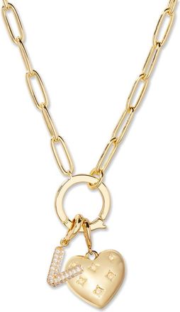 Brook & York Lillian Initial Heart Charm Necklace in Gold V at Nordstrom