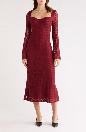 ASTR the Label Tamia Long Sleeve Lace Midi Dress in Wine at Nordstrom, Size X-Small