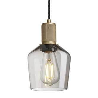 Industville Knurled Smoked Glass Schoolhouse Pendant - 5.5 Inch - Mocha in Metallic Gold | Size: Medium
