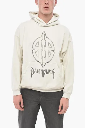 Balenciaga Felpa Hoodie in Cotone con Logo e Tasca a Toppa Balenciaga