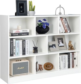 Costway Costway Estanteria Blanca Con 8 Cubos, Libreria Estanteria De 3 Niveles, 122 X 32 X 93 Cm, Estanteria Libros Habitacion Sala Dormitorio
