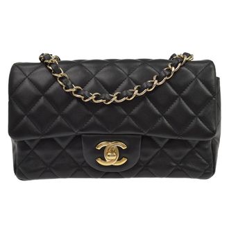 Chanel Classic Single Flap Quilted Lambskin Black Leather Handbag (Pre-Owned)