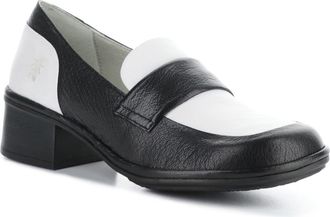 FLY London Elam Block Heel Loafer in Black/White at Nordstrom Rack, Size 8-8.5Us / 39Eu