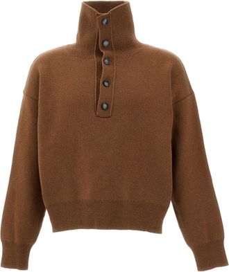 Ami Beige High Collar Pure Wool Knit Sweater