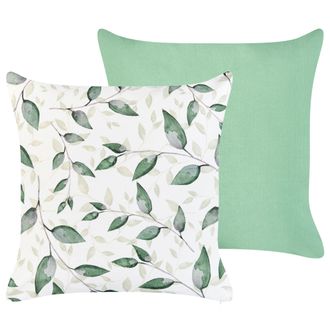 Beliani Beliani - Conjunto De 2 Cojines Decorativos De Exterior Con Motivo De Hojas Fundas Extra&iacute;bles Resistentes Al Agua Poli&eacute;ster Verde Flyleaf