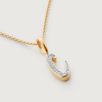Monica Vinader Gold Alphabet C Diamond Fine Chain Necklace Adjustable 46cm/18 Diamond