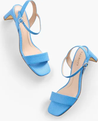 Talbots Cayden Embossed Block Heel Sandals - Lakeside Blue - 6 1/2 M Talbots
