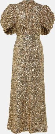 Rotate Sequined puff-sleeve midi dress