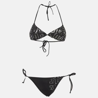 Roberto Cavalli Black Logo Monogram Rc Bikini