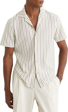 Reiss Percey Stripe Camp Shirt in Green/Brown Multi at Nordstrom, Size Xx-Large