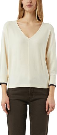 Comma Strickpullover COMMA, Damen, Gr. XL (42), ecru, Strick, Obermaterial: 80% Viskose, 20% Polyamid, unifarben, l&auml;ssig geschnitten h&uuml;ftbedeckend, V-Aussch
