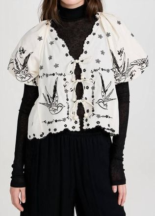 Sea New York Womens Kingsley Embroidery Tie Front Top In Cream