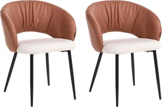 Beliani Conjunto De 2 Sillas De Comedor Tapizado De Tela Respaldo De Piel Sint&eacute;tica Sal&oacute;n Comedor Marr&oacute;n Dorado/beige Claro Walla