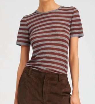 SPRWMN Classic Short Sleeve Tee In Grey Brown Stripe