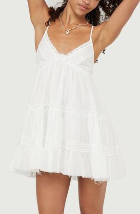 PacSun Phoebe Eyelet Babydoll Minidress in White at Nordstrom, Size Xx-Small