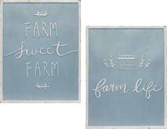 Melrose International Metal Farm Life Sentiment Sign (Set of 2) - Blue, White