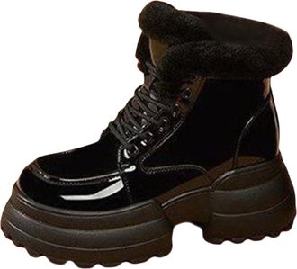 Generic snow shoes women Winter Boots for Women UK Wide Fit Waterproof Walking Shoes Cozy Faux Fur Anti-Slip Snow Boots Ladies Warm Fur Lined Combat Boot Lace