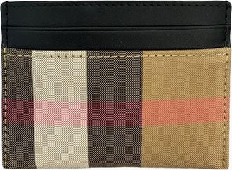 Burberry Womens Burberry Leather & Canvas Classic Check Card Holder - Black